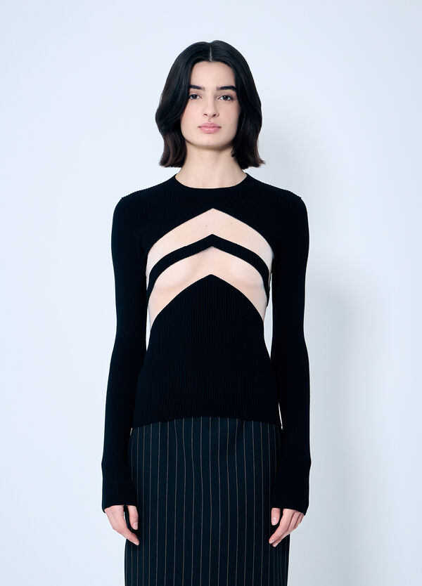 Jean Paul Gaultier Rib Sweater With Transparent Panels Black jpg0259013